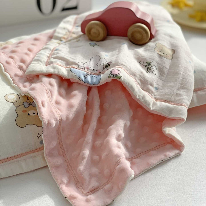 Baby Muslin Pillow Set with Bear Print & Soft Gauze Ruffled Edge