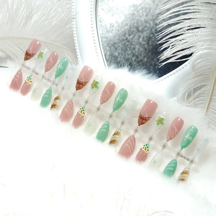 Artificial nail set with exquisite floral designs and shimmering effects Stornfield
