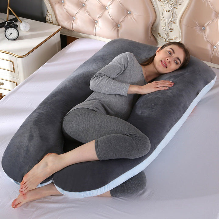 ergonomic U-shaped full-body maternity support pillow with removable washable velour cover and adjustable inner bolster Stornfield