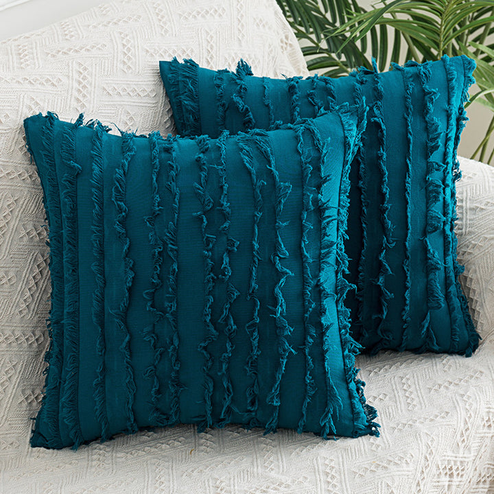 Decorative Fringed Textured Throw Pillow Cover Pair