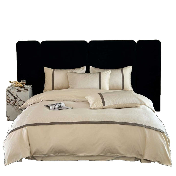 Hotel-Style Brushed Cotton Duvet Cover Set with Textured Quilt Panel and Contrasting Border
