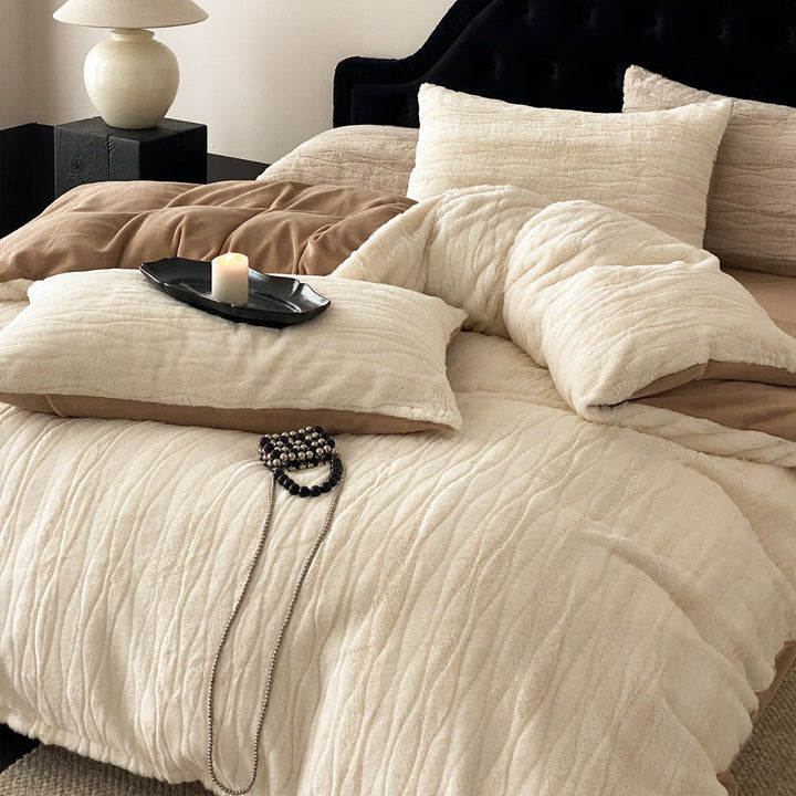 Embossed Floral Jacquard Duvet Cover Set with Ruffled Pillow Shams