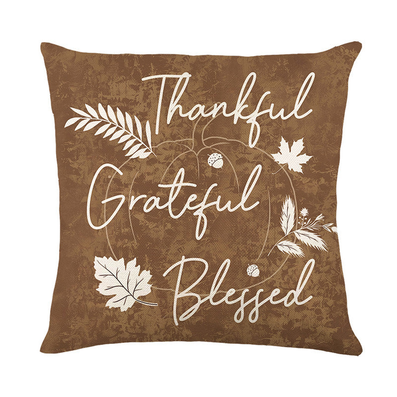 Rustic Farmhouse Square Cotton-Linen Decorative Pillow Cover with 'Home Sweet Home' Fall Pumpkin & Leaf Print