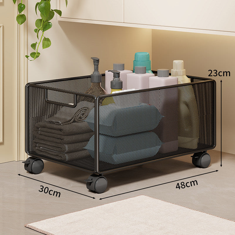 Mesh Rolling Bathroom and Under-Cabinet Storage Basket with Locking Casters and Built-In Handles