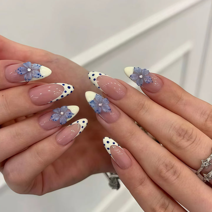 Artistic Floral White Tip Press-On Nails Stornfield
