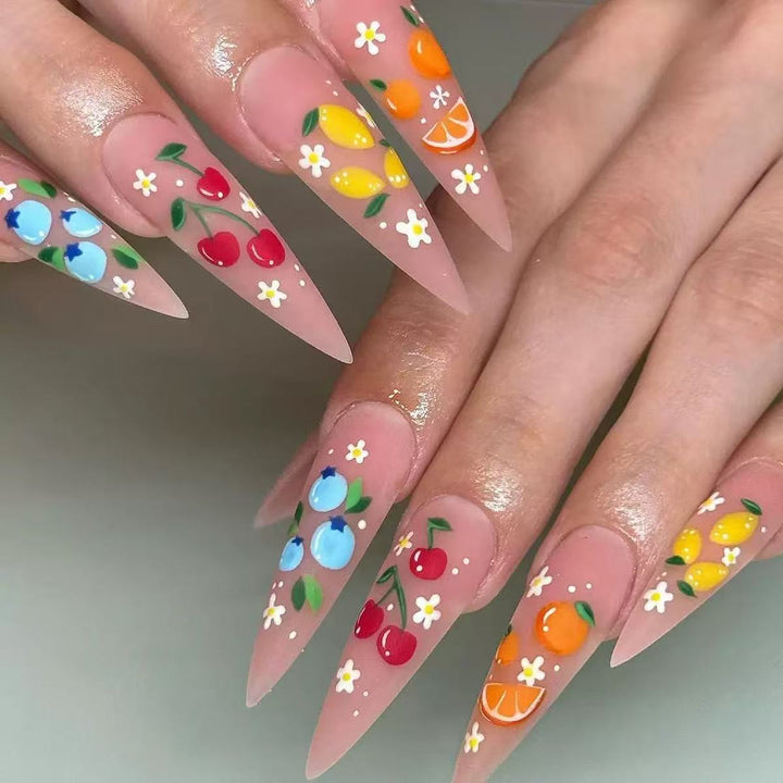Artificial nail set with fruity 3D designs and blooming accents Stornfield