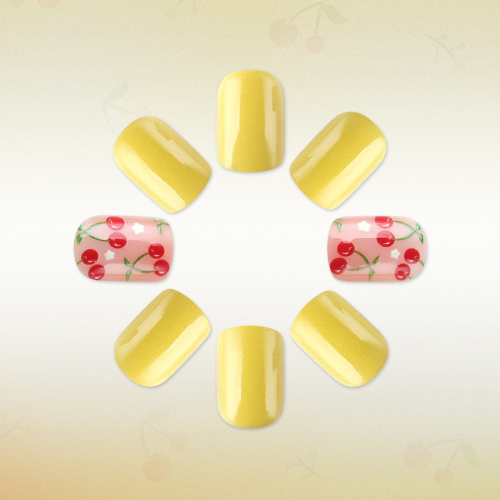 Artistic Cherry-Themed Gel Nail Art Stornfield