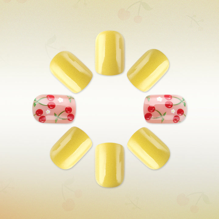 Artistic Cherry-Themed Gel Nail Art Stornfield
