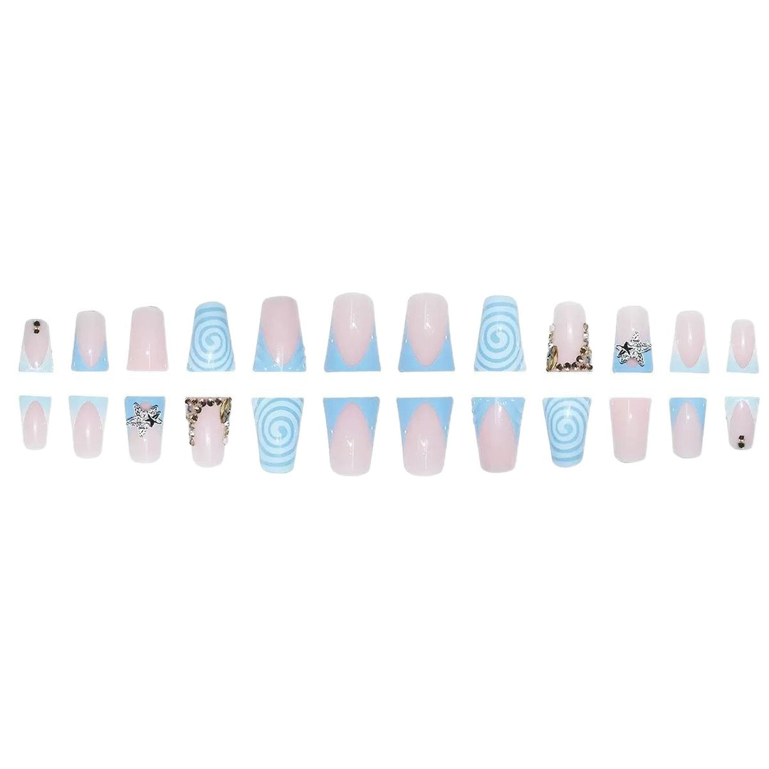 Artistic Long Press-On Nail Design with 3D Star Accents Stornfield