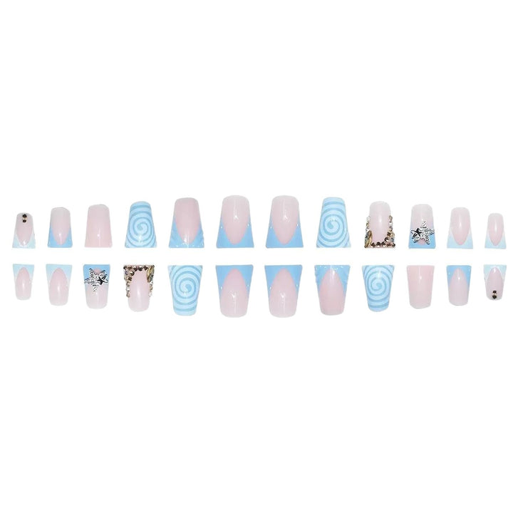 Artistic Long Press-On Nail Design with 3D Star Accents Stornfield