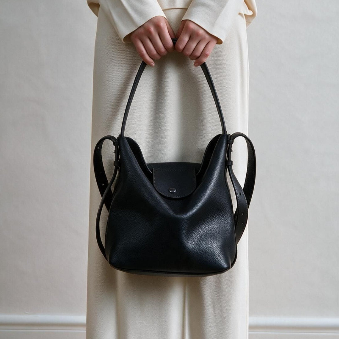 Pebbled Leather Slouchy Hobo Bucket Bag with Adjustable Strap