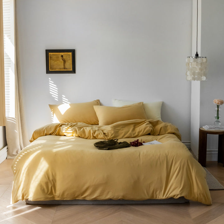 Minimalist Breathable Cotton Percale Duvet Cover Set with Hidden Zip and Pillow Shams