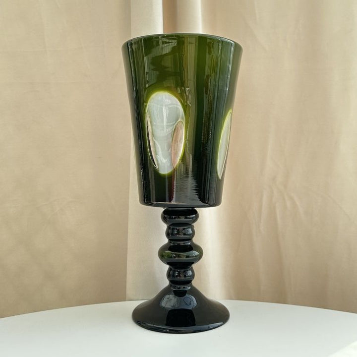 Tall Pedestal Handblown Decorative Goblet-Style Glass Vase with Stacked Stem Stornfield