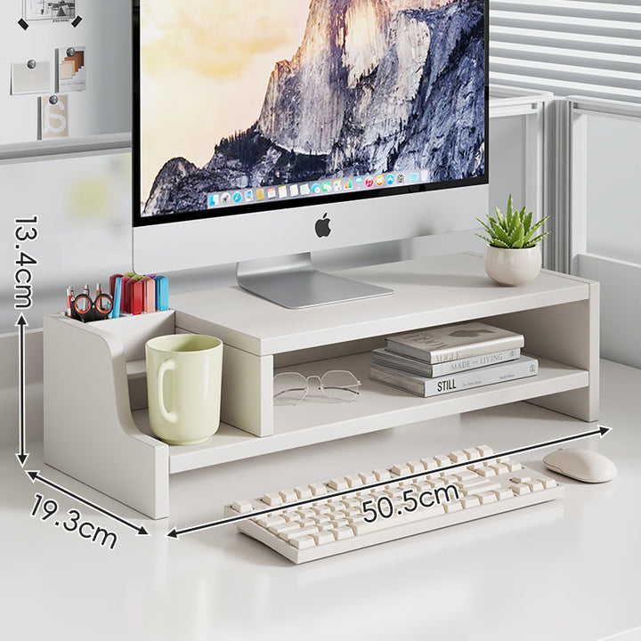 Elevated Bamboo Desktop Stand with Lockable Drawer and Integrated Cup & Stationery Caddy