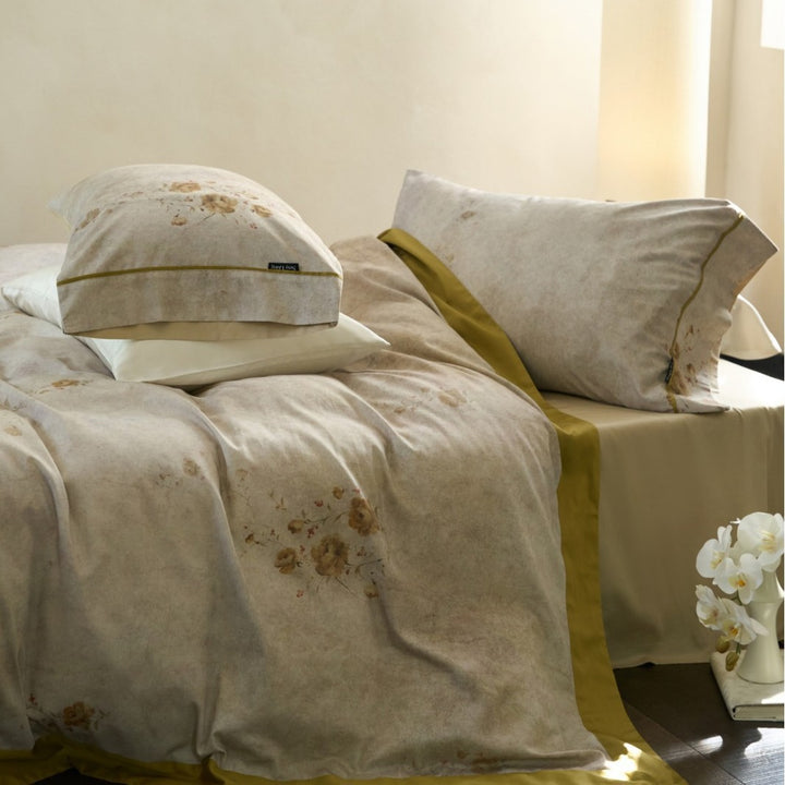 Washed Linen‑Feel Vintage Botanical Duvet Cover Set with Subtle Distressed Print