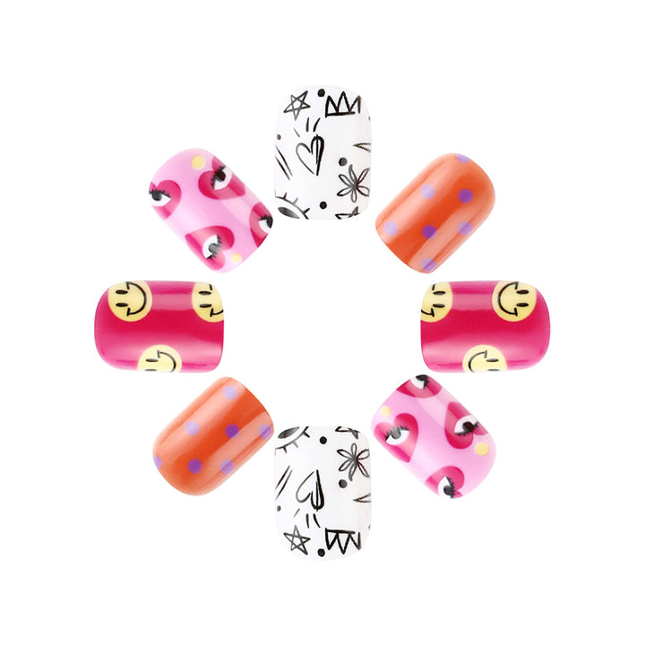 Artistic Press-On Nail Art Set with Playful Designs Stornfield