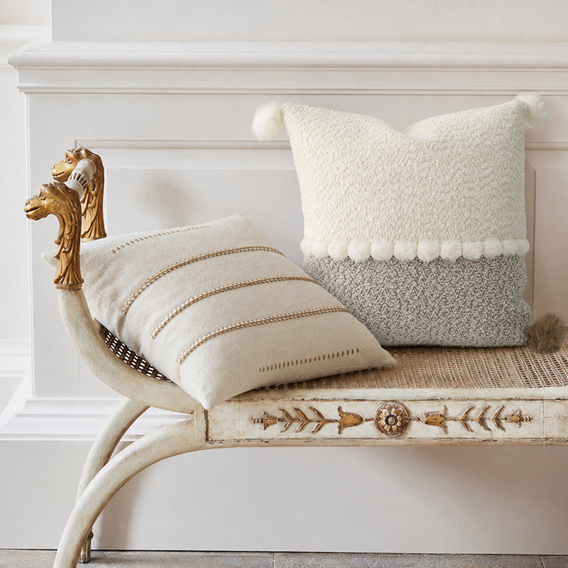 Decorative bouclé pillow with teddy fleece structure and decorative stitching Stornfield