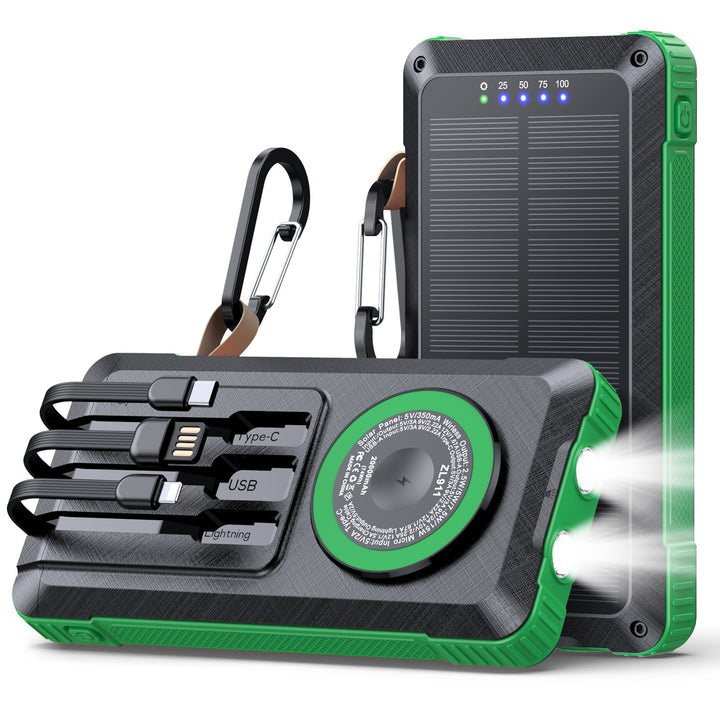 Solar Powerbank with Multifunctional LED Light and Integrated Charging Cable Stornfield