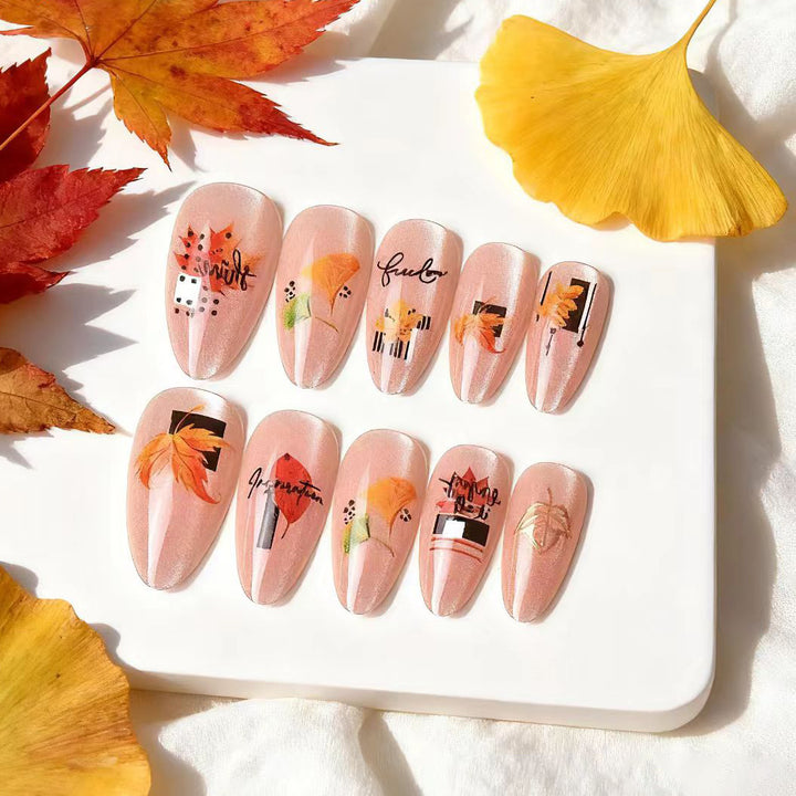 Autumn-Inspired Artistic Press-On Nail Art Set Stornfield