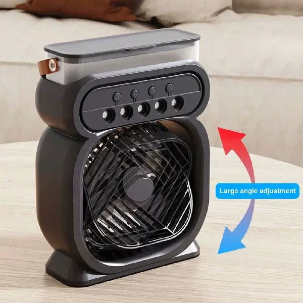 Unisex universal size portable rechargeable evaporative desktop air cooler and fan with leather carrying handle Stornfield