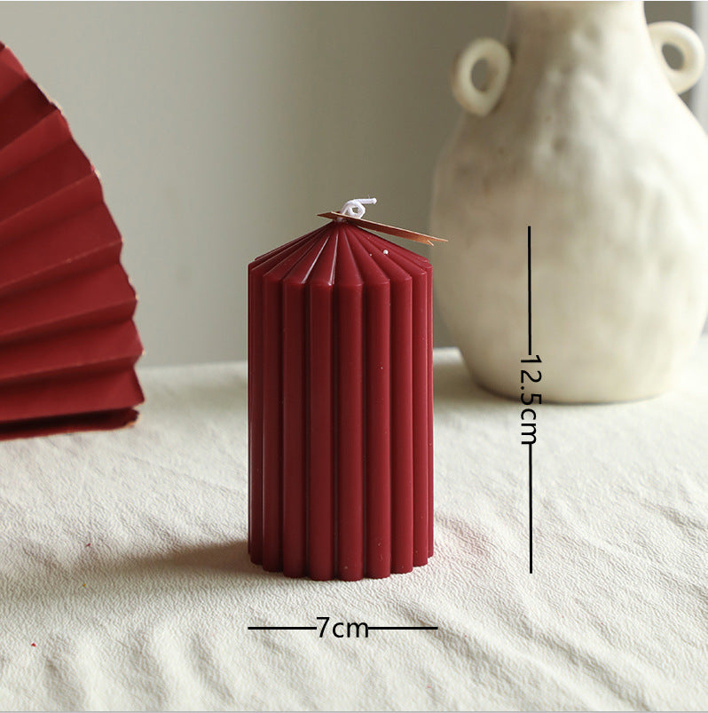 Sculptural Ribbed Pillar Candle for Modern Home Decor