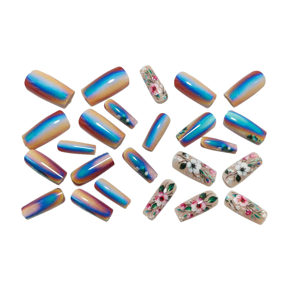 Artificial nails with elegant floral designs and holographic effect Stornfield