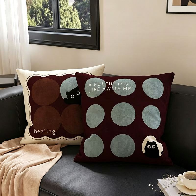 Whimsical Cat-Themed Decorative Throw Pillow
