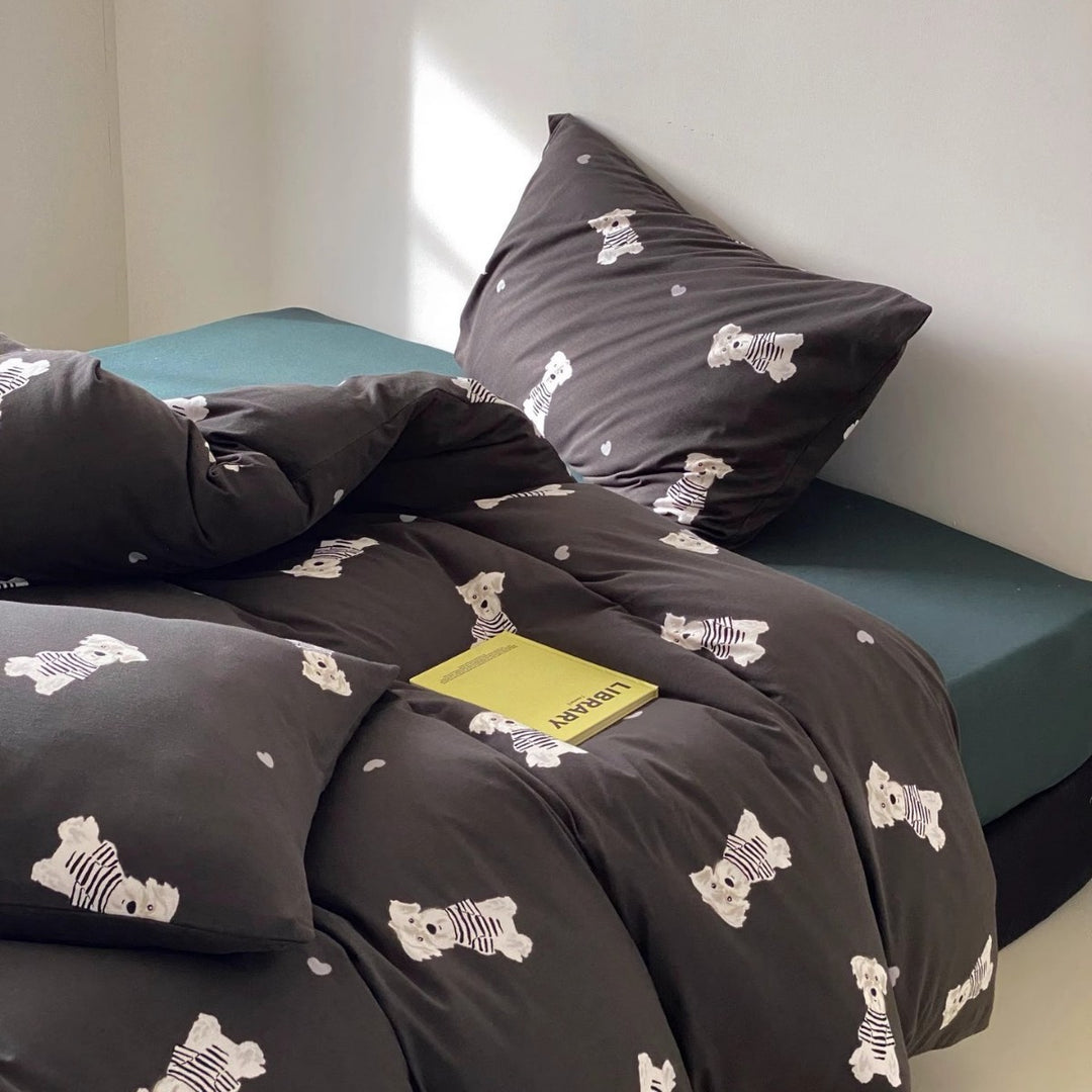 Cartoon Bear Print Duvet Cover and Pillowcase Set