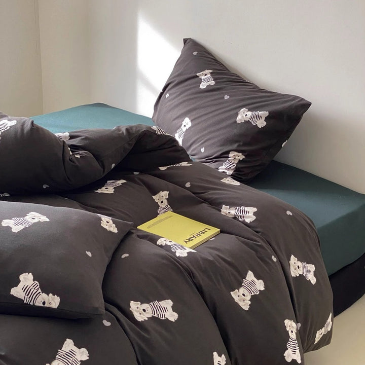 Cartoon Bear Print Duvet Cover and Pillowcase Set