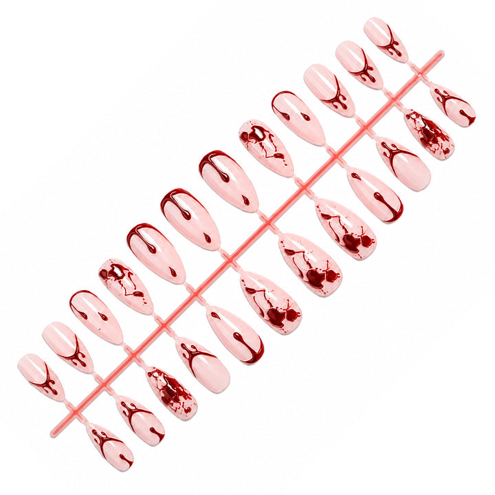 Artistic Press-On Nail Set with Blood Drip and Marble Design Stornfield