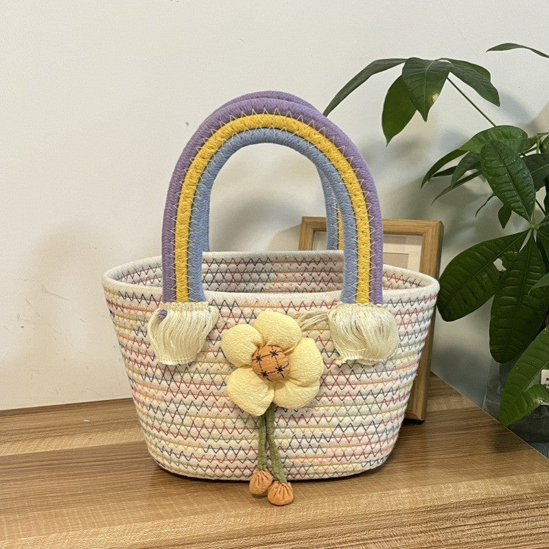 Women's handmade basket bag with color-coordinated handle accents Stornfield