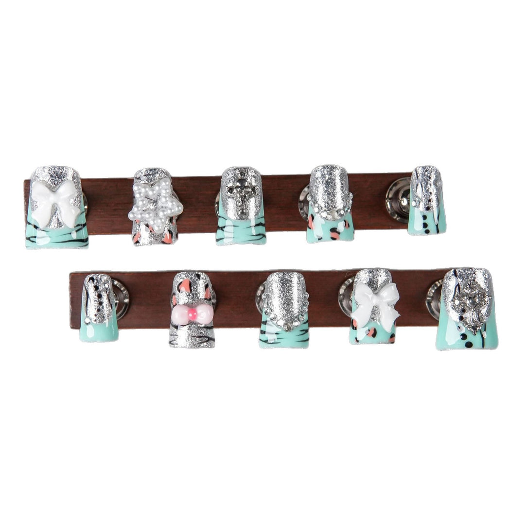 Decorative Press-On Nail Art Set with Glitzy Silver Accents