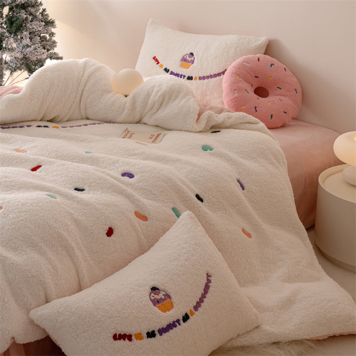 Sherpa Plush Throw Blanket and Embroidered Decorative Pillow Set