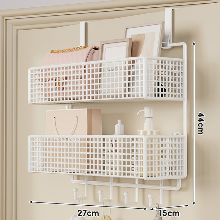 Over-Door Hanging Double-Tier Ventilated Mesh Storage Basket Organizer with Hooks
