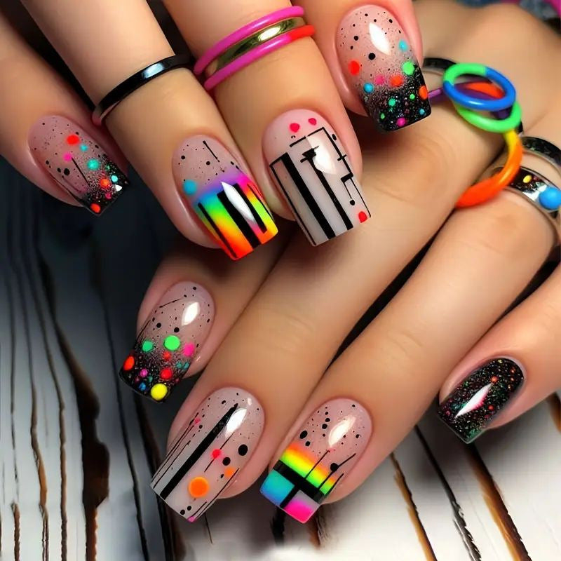 Artistic Neon Acrylic Nail Art Stornfield