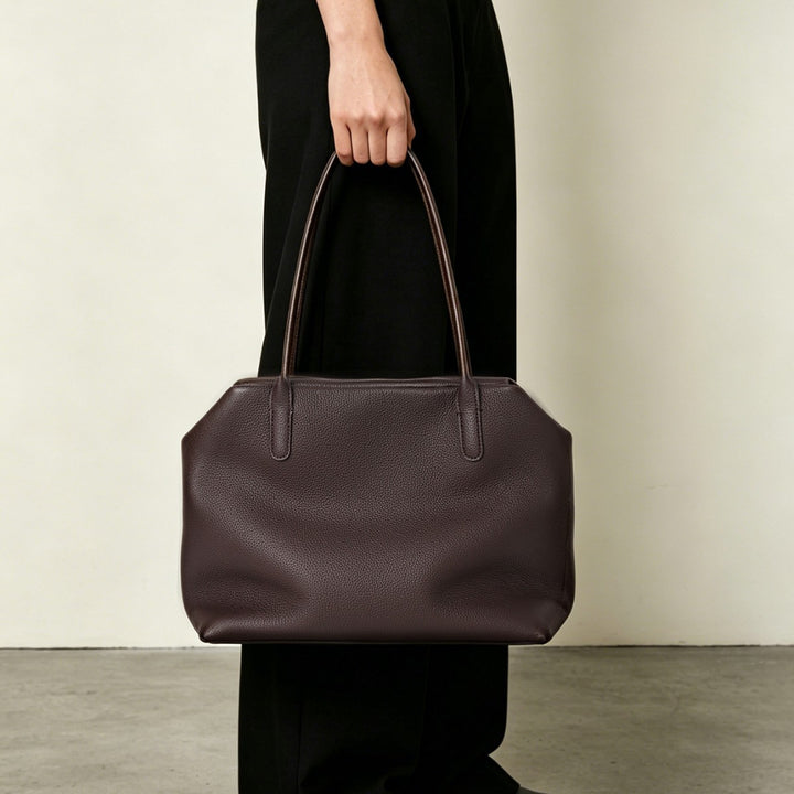 Pebbled Leather City Tote with Extended Shoulder Handles