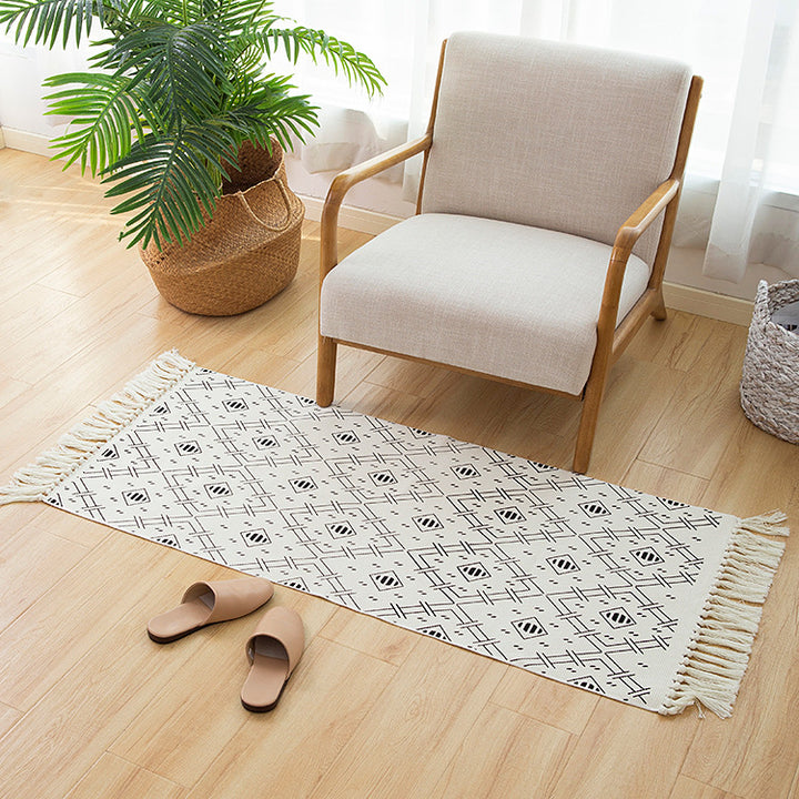 Woven cotton rug runner in Boho-Ethno pattern with fringes Stornfield
