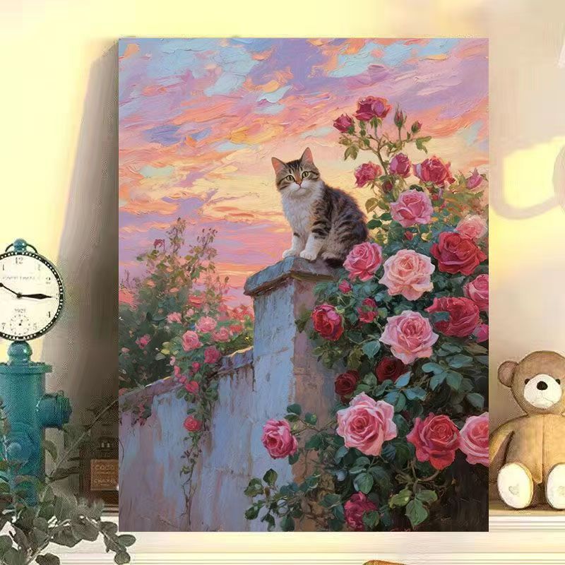 Floral Cat-Themed Canvas Wall Art Stornfield