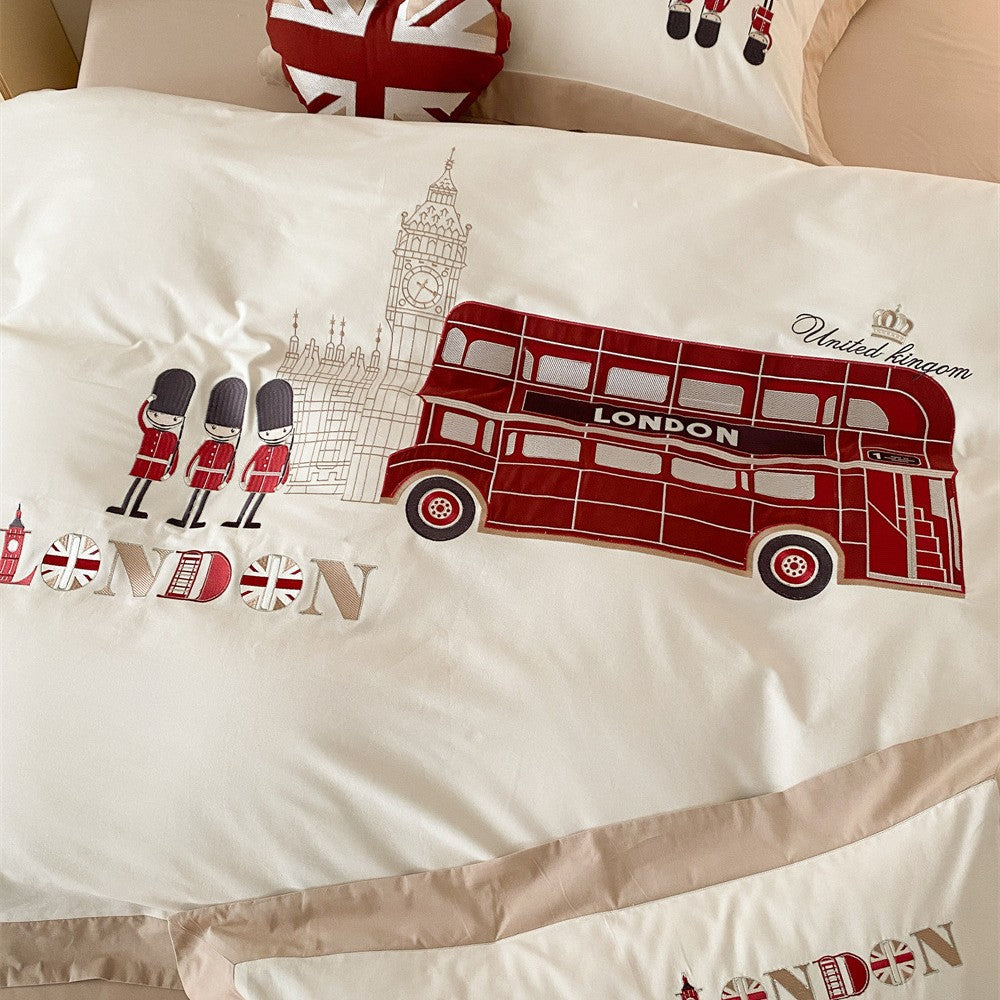 Children's Travel-Themed Cotton Percale Duvet Cover Bedding Set