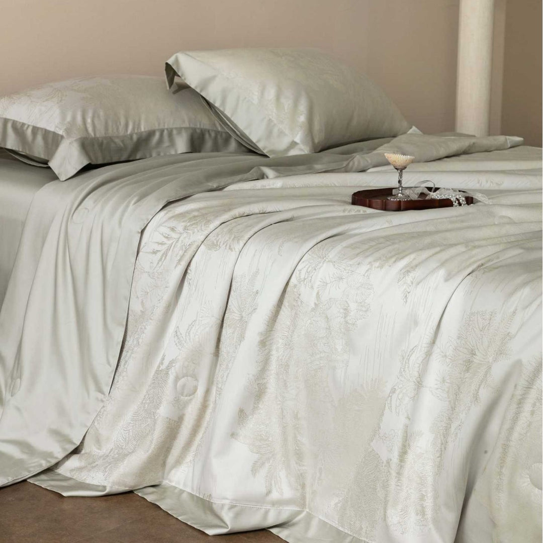 Premium cotton satin bedding set with fine toile pattern and hem decoration