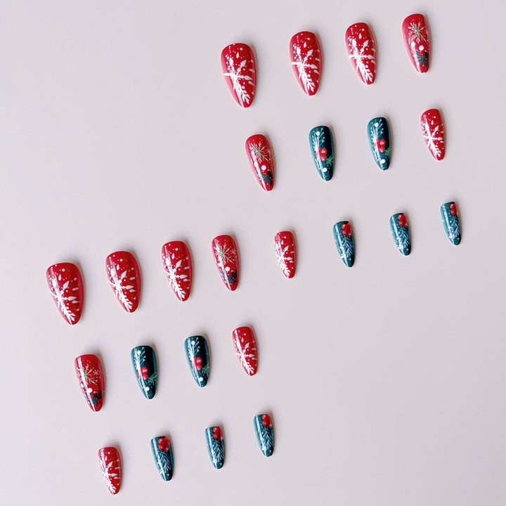Acrylic nail set with festive motifs and handmade decorations Stornfield