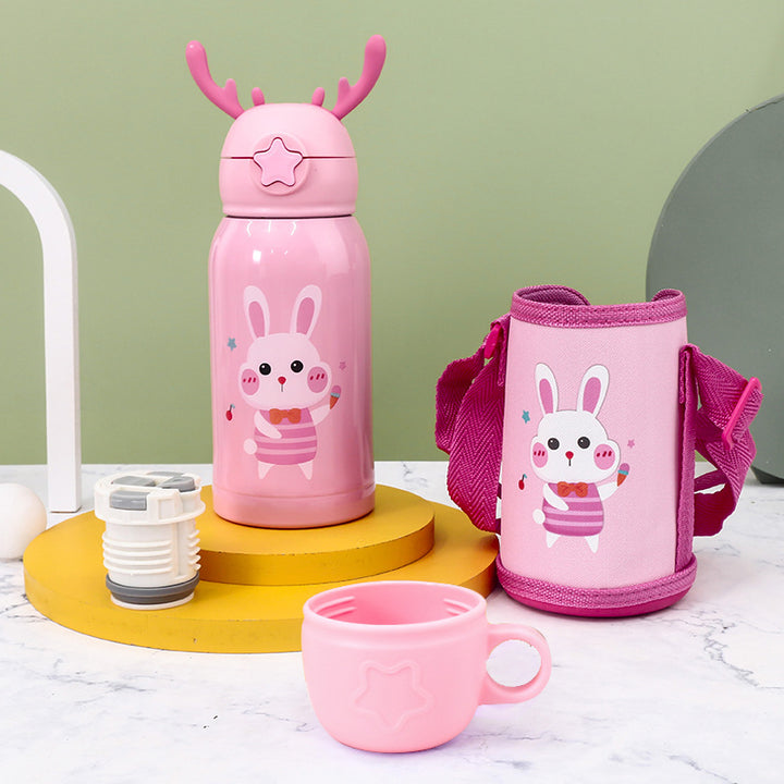 Women's Insulated Water Bottle with Cute Rabbit Design and Practical Carry Strap Stornfield