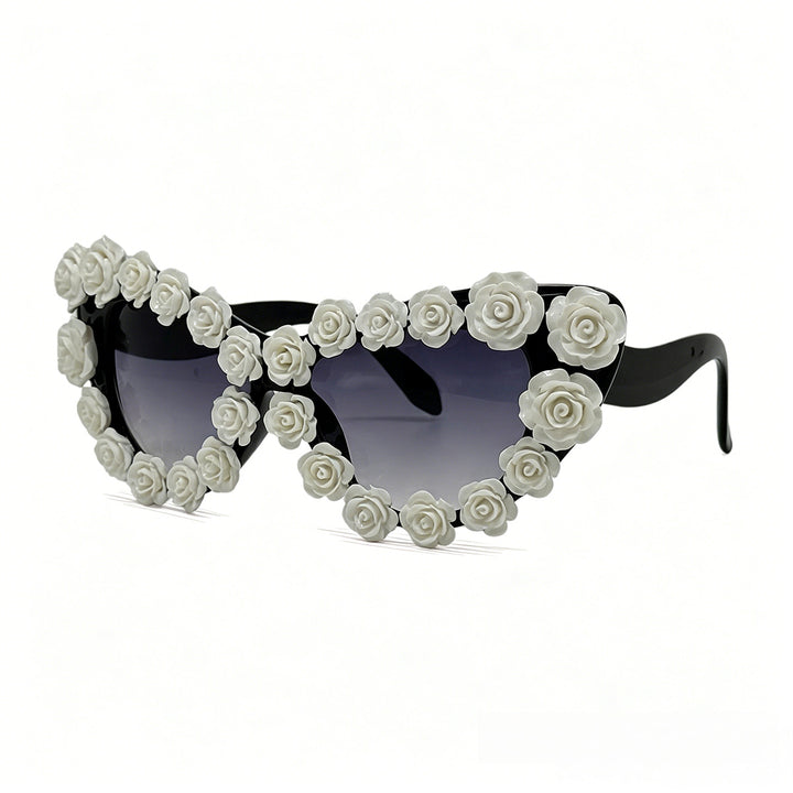 Women's Heart-Shaped Sunglasses with Floral Application Stornfield
