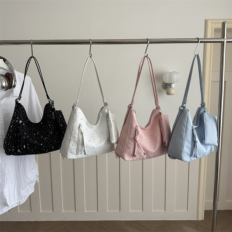 Star-Embellished Hobo Handbag