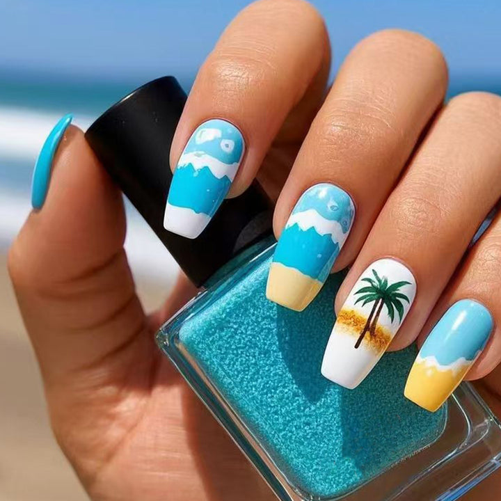 Tropical Beach-Themed Press-On Nail Set Stornfield