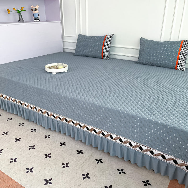 Quilted Ruffled Bed Skirt and Deep-Fit Mattress Protector Set