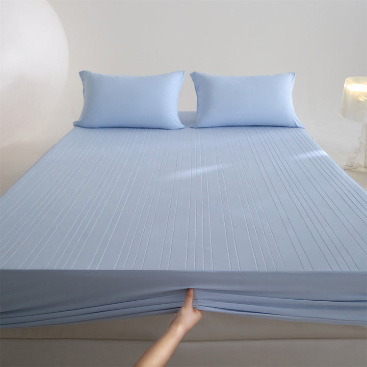 Deep-Pocket Stretch-Fit Mattress Sheet with Microfiber Pinstripe Texture