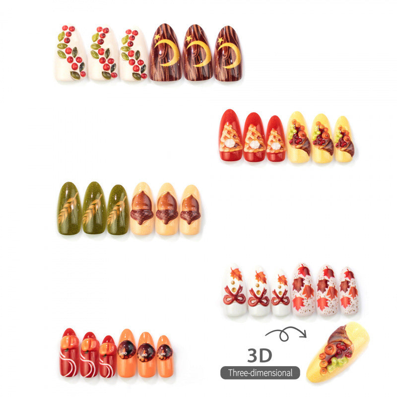 Manual Thanksgiving-Themed Press-On Nail Art Set