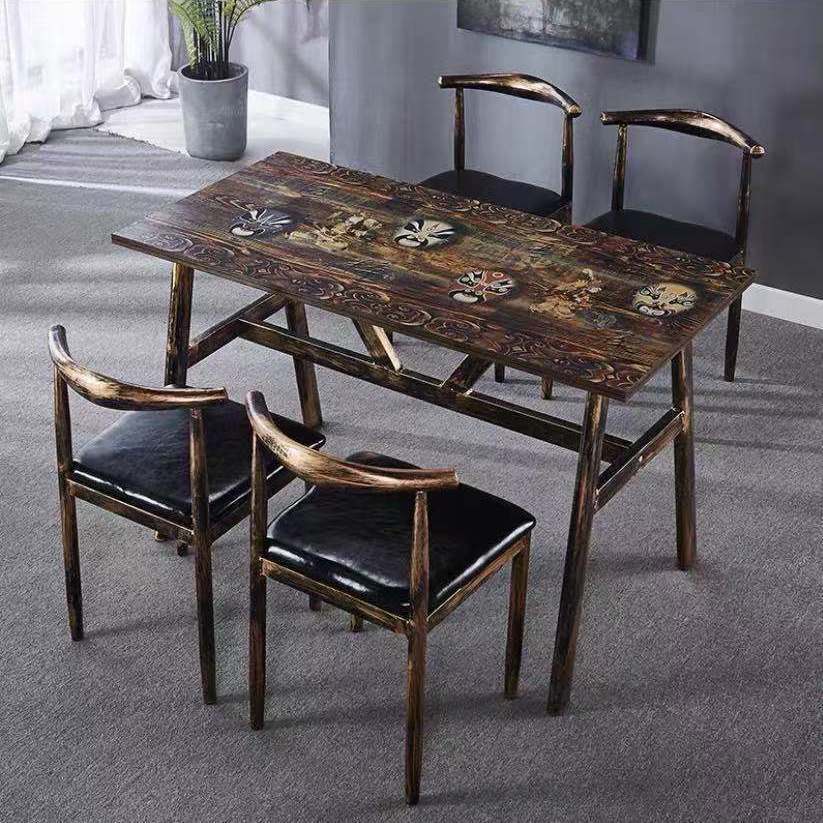 Vintage dining table with custom license plate design Stornfield