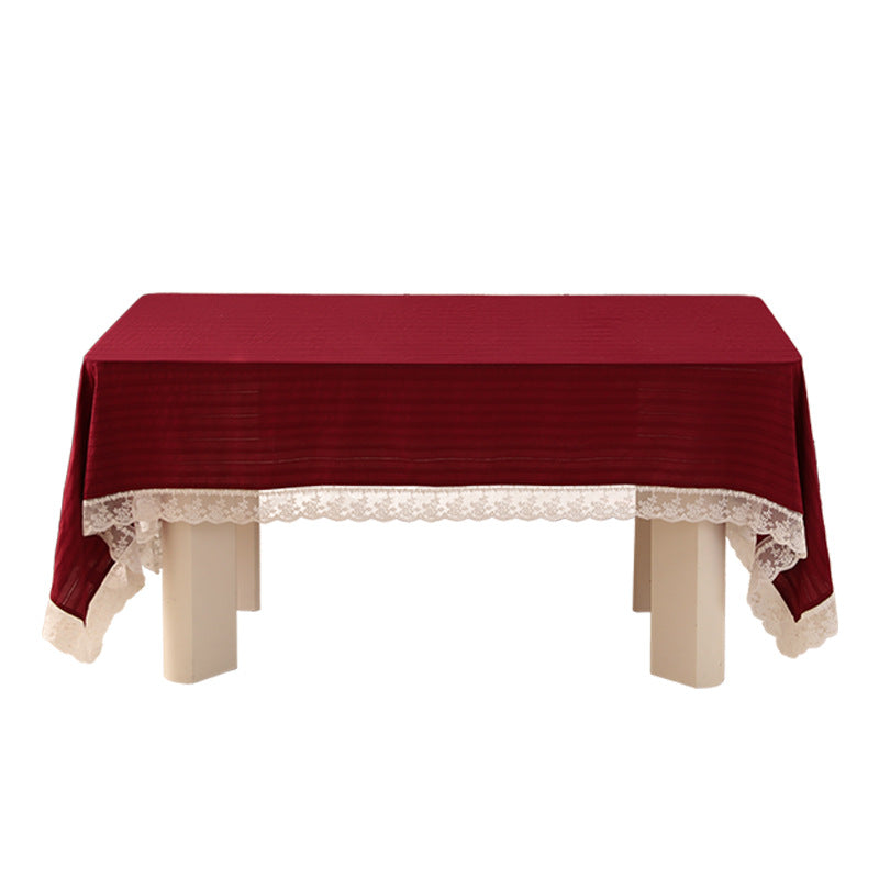 Rectangular festive tablecloth with lace border and fine waffle texture Stornfield
